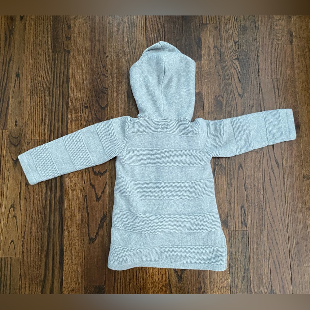Baby GAP- 100% cotton Hooded Knit Cardigan Light Gray pockets button front 3yrs - Picture 3 of 12